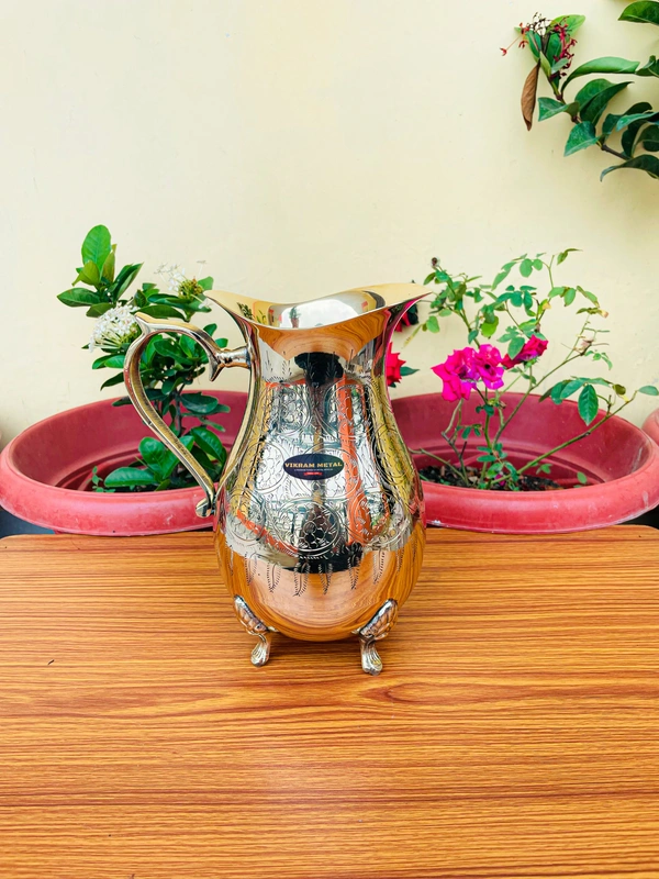 VIKRAM METAL  Brass Emboss samrat jug  - 9 INCH, GOLDEN, 2000 ML