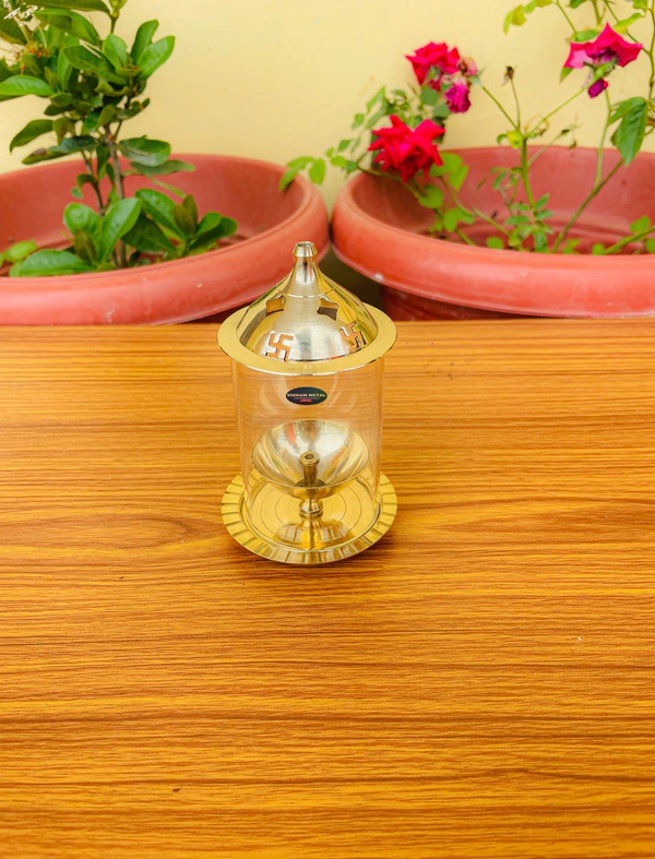 VIKRAM METAL  Brass  Akhand Diya - 4.5 INCH, GOLDEN