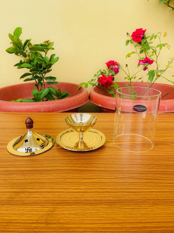 VIKRAM METAL  Brass  Akhand Diya - 6.5 INCH, GOLDEN