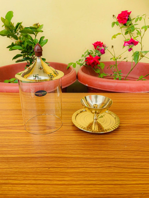 VIKRAM METAL  Brass  Akhand Diya - 6.5 INCH, GOLDEN