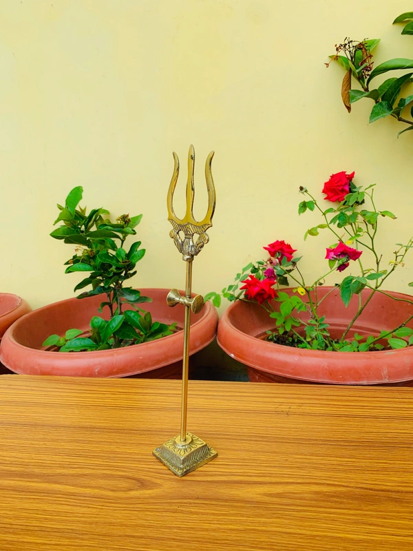 VIKRAM METAL  Brass Trishul - 10 INCH, GOLDEN