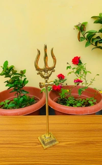VIKRAM METAL  Brass Trishul - 13.5 INCH, GOLDEN