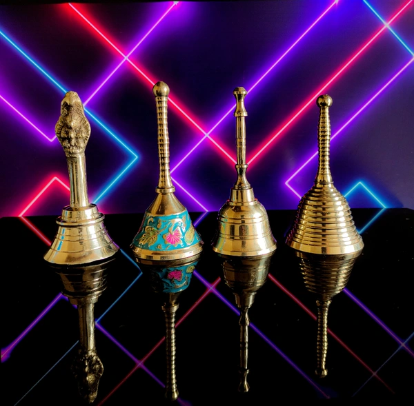 VIKRAM METAL  Brass  colour bell / ghanti  - 4 INCH, RED