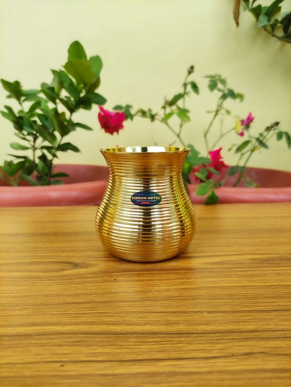 VIKRAM METAL  Brass Ring Design Lota  - 3.3 INCH, GOLDEN, 350 ML