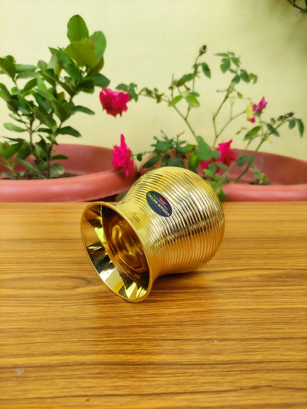VIKRAM METAL  Brass Ring Design Lota  - 3.3 INCH, GOLDEN, 350 ML