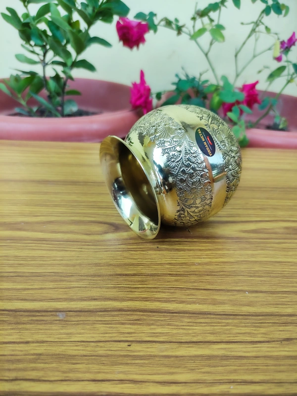 VIKRAM METAL  Brass Embossed Lota  - 3.4 INCH, GOLDEN, 350 ML