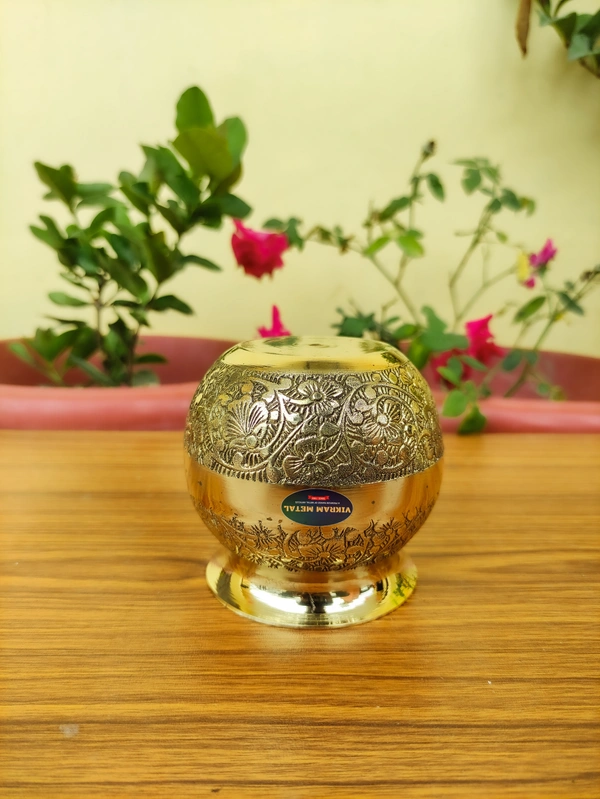VIKRAM METAL  Brass Embossed Lota  - 3.4 INCH, GOLDEN, 350 ML