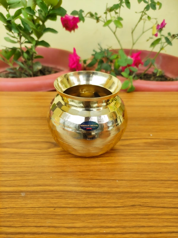 VIKRAM METAL   Brass Diamond  Lota - 4 INCH, GOLDEN, 500 ML