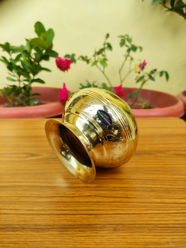 VIKRAM METAL  Brass Mugal embossed lota  - 4 INCH, GOLDEN, 350 ML