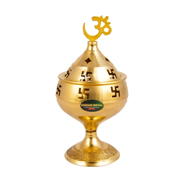 VIKRAM METAL  Brass om Jali Akhand Diya - 3 NO., GOLDEN