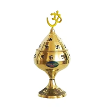VIKRAM METAL  Brass om Jali Akhand Diya - 3 NO., GOLDEN