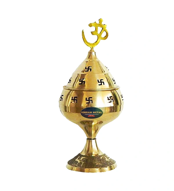 VIKRAM METAL  Brass om Jali Akhand Diya - 3 NO., GOLDEN