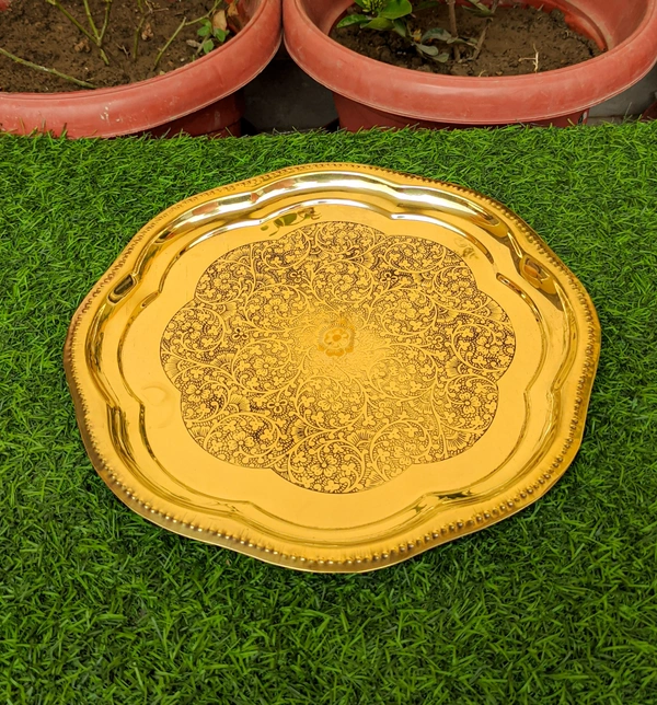 VIKRAM METAL  Brass Pooja Thali Set - 12 INCH, GOLDEN