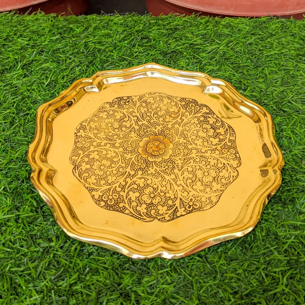 VIKRAM METAL  Brass mini  Pooja Thali Set - 8 INCH, GOLDEN