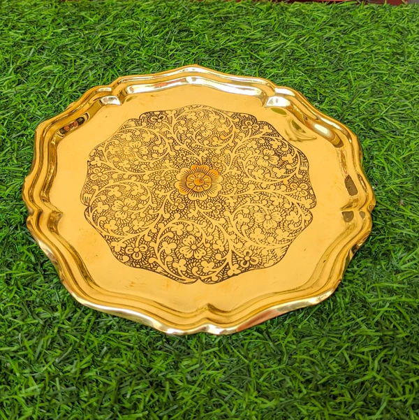 VIKRAM METAL   Brass mini Pooja Thali Set - 8 INCH, GOLDEN