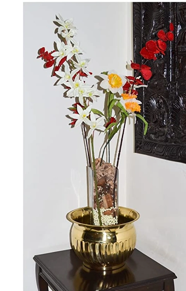 VIKRAM METAL  Brass Flower Pot  - 10*7 INCH, GOLDEN