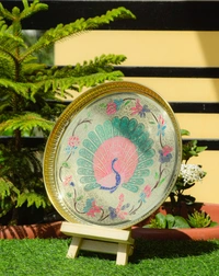 VIKRAM METAL  Brass colour plate (Engraved Printed Peacock Design) - 12 INCH
