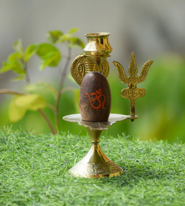 VIKRAM METAL   Narmedeshwar Shivling with Brass Stand - 5 INCH
