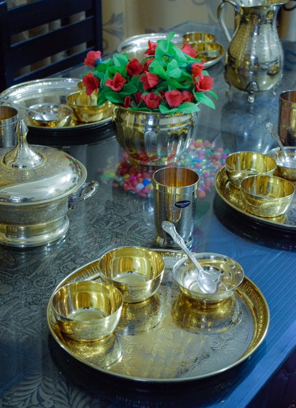 VIKRAM METAL  Brass embossed luxury dinner set  - SET OF 4