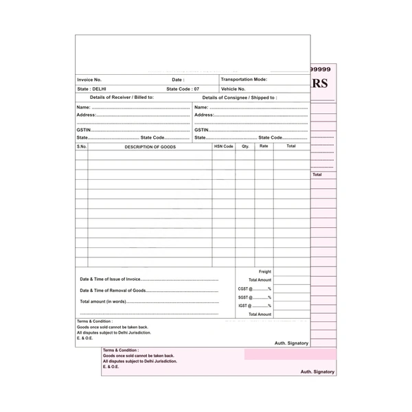 GST Bill Book / Invoice - White + Pink [Duplicate (1+1)], 1 Book