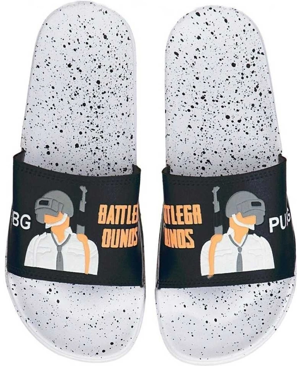 SAPIYU  Mens white PUBG Slides  - 6, WHITE