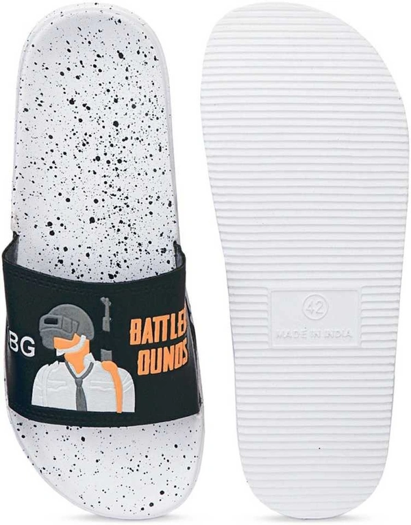 SAPIYU  Mens white PUBG Slides  - 6, WHITE