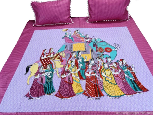 Doppelganger Homes Pink Royal Procession Double Bed Sheet