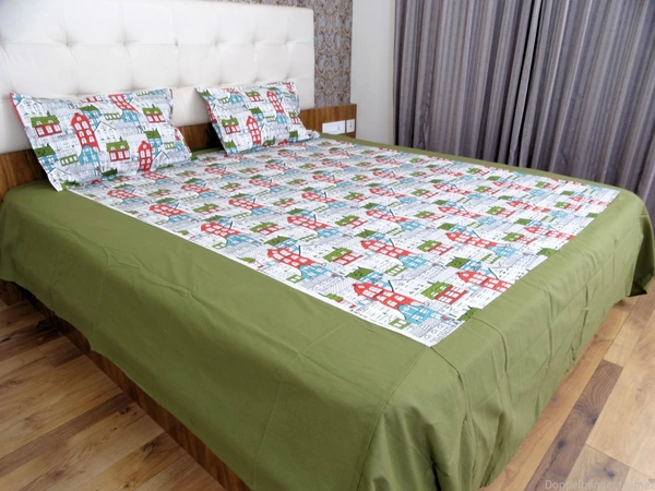 Doppelganger Homes City Lights Green Double Bed Sheet