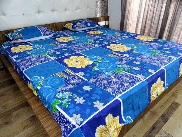 Doppelganger Homes Blue flowers Double Bed Sheet