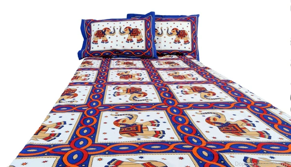 Blue Elephant Ethnic Cotton Single Bed Sheet