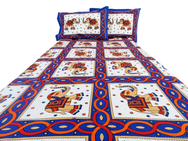 Blue Elephant Ethnic Cotton Single Bed Sheet