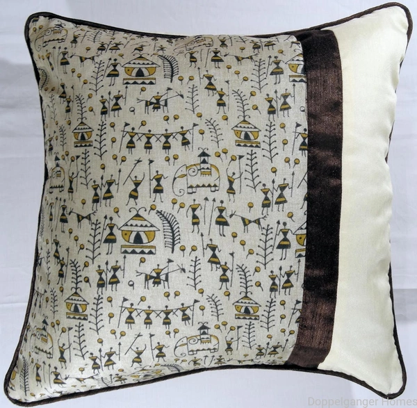 Doppelganger Homes Art Silk Warli Cushion Cover Set Of 2 PCS