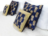 Doppelganger Homes Golden Zari Floral Brocade Silk Bed Runner Set