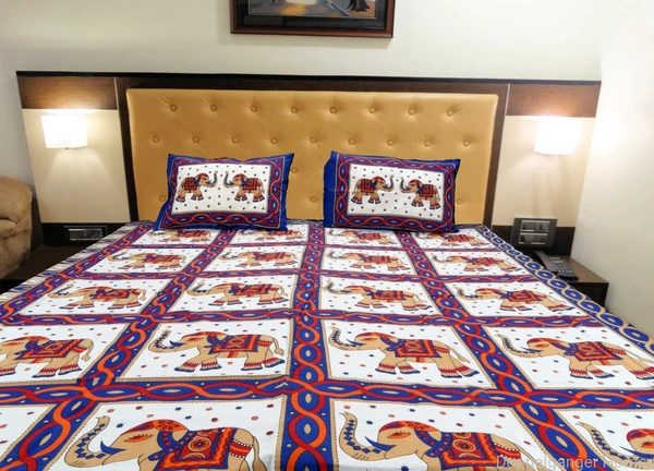 Blue Elephant Ethnic Double Bed Sheet