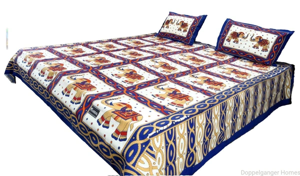 Blue Elephant Ethnic Double Bed Sheet