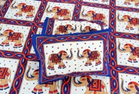 Blue Elephant Ethnic Double Bed Sheet