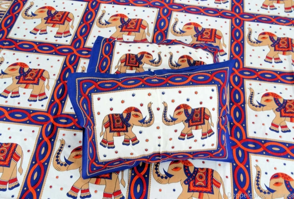 Blue Elephant Ethnic Double Bed Sheet