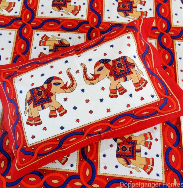 Red Elephant Ethnic Cotton Single Bed Sheet