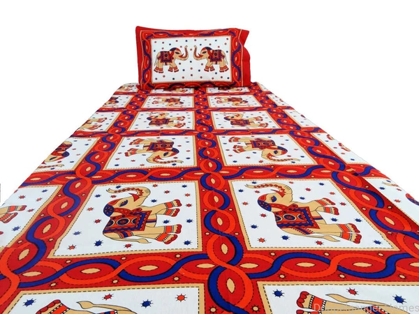 Red Elephant Ethnic Cotton Single Bed Sheet