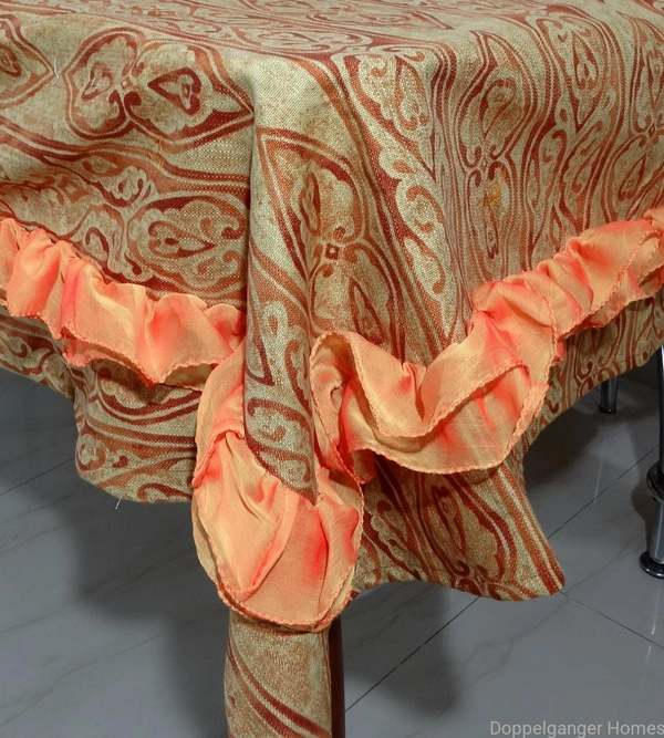 Doppelganger Homes 6 Seater Golden Copper Color Cotton Table Cover Set (7 PCS)