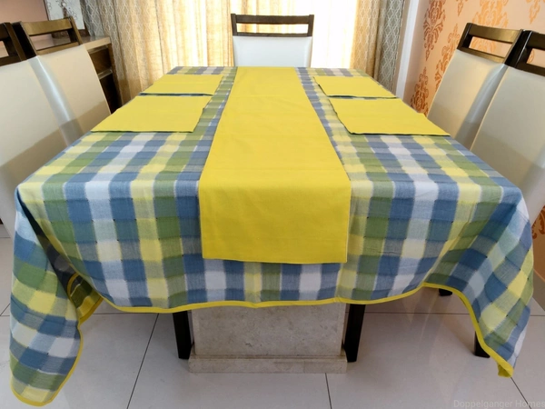 Doppelganger Homes Cotton Dining Table Cover, Runner & Placemat set (8PCS)-44