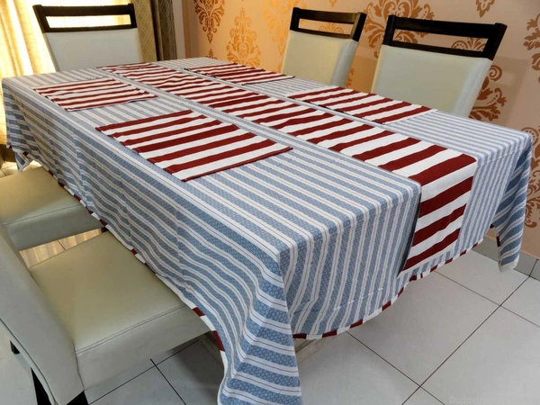 Doppelganger Homes Cotton Dining Table Cover, Runner & Placemat set (8PCS)-35