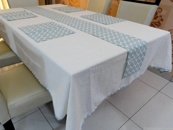 Doppelganger Homes Cotton Dining Table Cover, Runner & Placemat set (8PCS)-34
