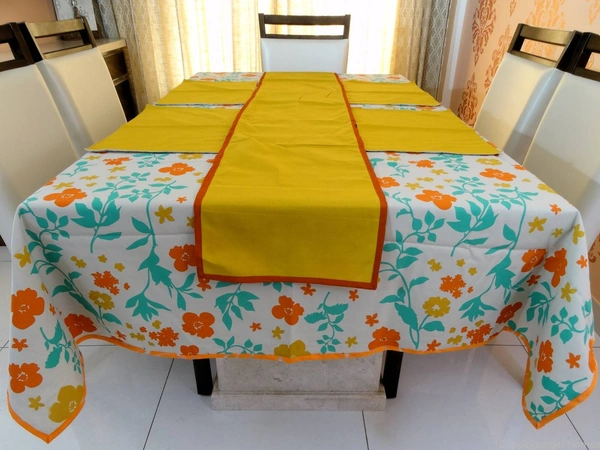 Doppelganger Homes Cotton Dining Table Cover, Runner & Placemat set (8PCS)-50