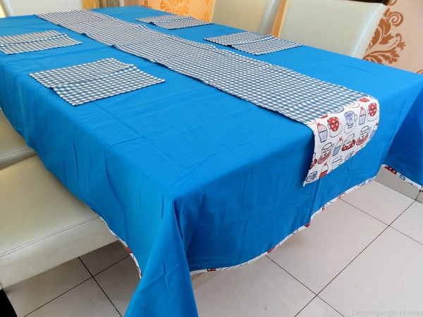Doppelganger Homes Cotton Dining Table Cover, Runner & Placemat set (8PCS)-49