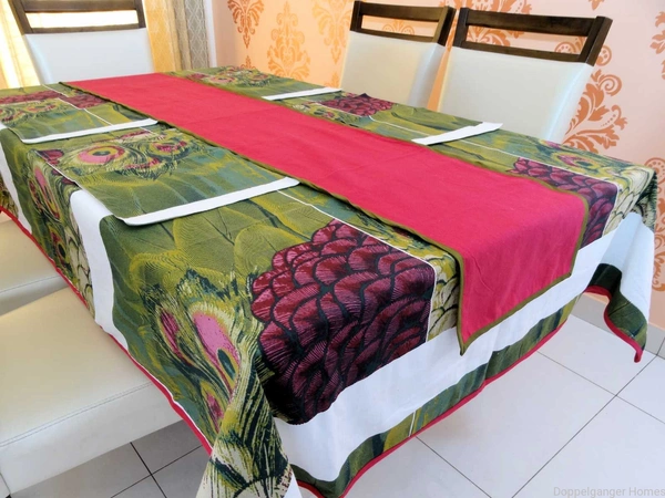 Doppelganger Homes Cotton Dining Table Cover, Runner & Placemat set (8PCS)-47
