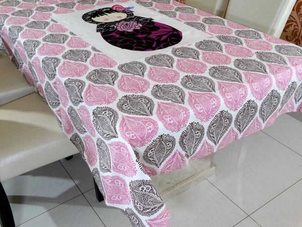Doppelganger Homes 6 Seater Designer Japanese Doll Cotton Dining Table Cover-7
