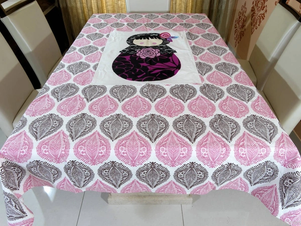 Doppelganger Homes 6 Seater Designer Japanese Doll Cotton Dining Table Cover-7