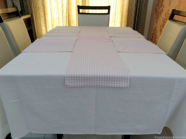 Doppelganger Homes Cotton Dining Table Cover, Runner & Placemat set (8PCS)-40