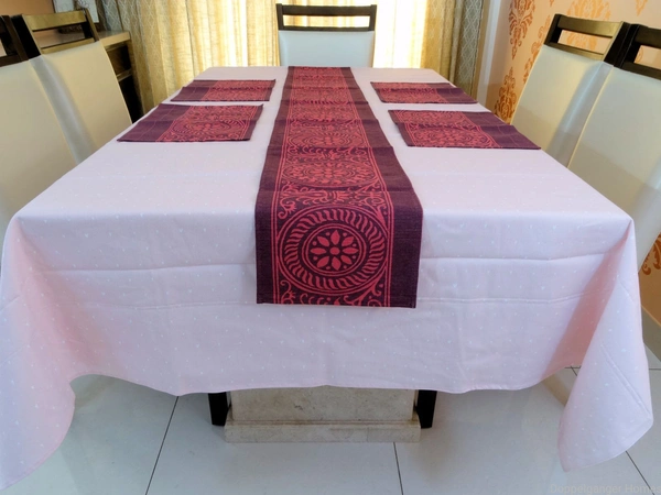 Doppelganger Homes Cotton Dining Table Cover, Runner & Placemat set (8PCS)-45